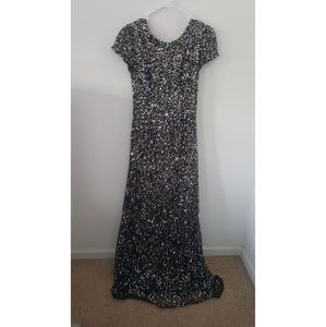 Adrianna Papell Sequin Navy Gunmetal Dress Gown 6